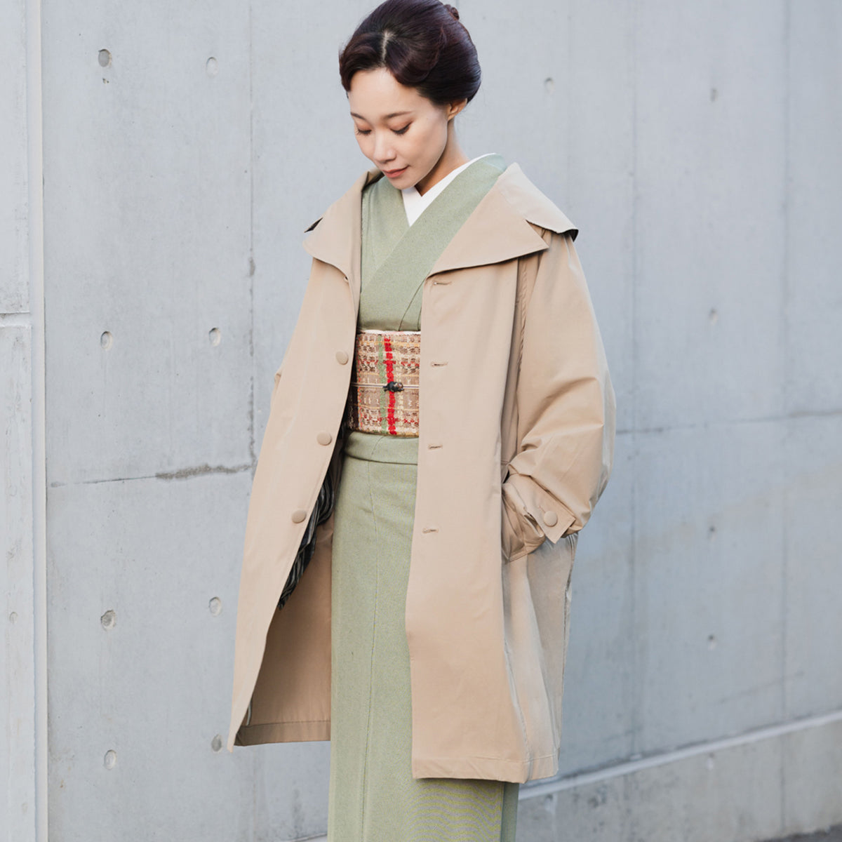 multi coat - olive beige
